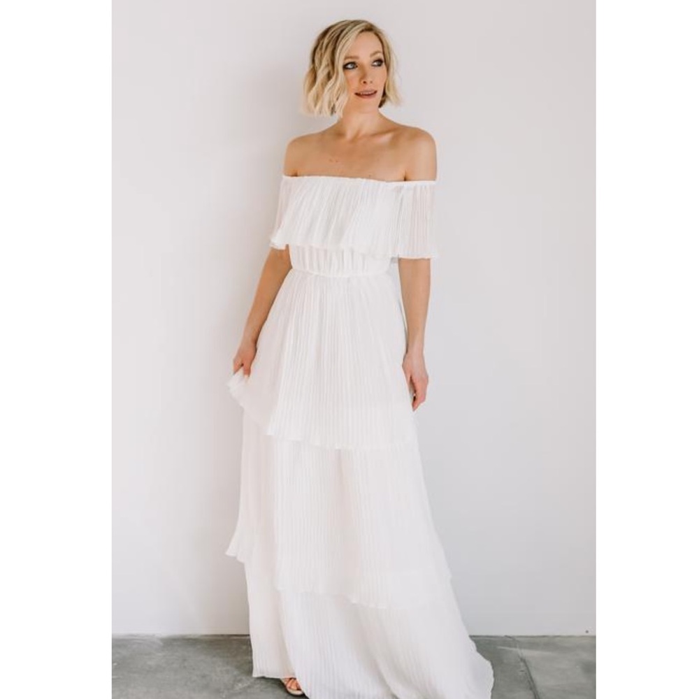 Baltic Born LESLIE White Tiered Pleated Maxi